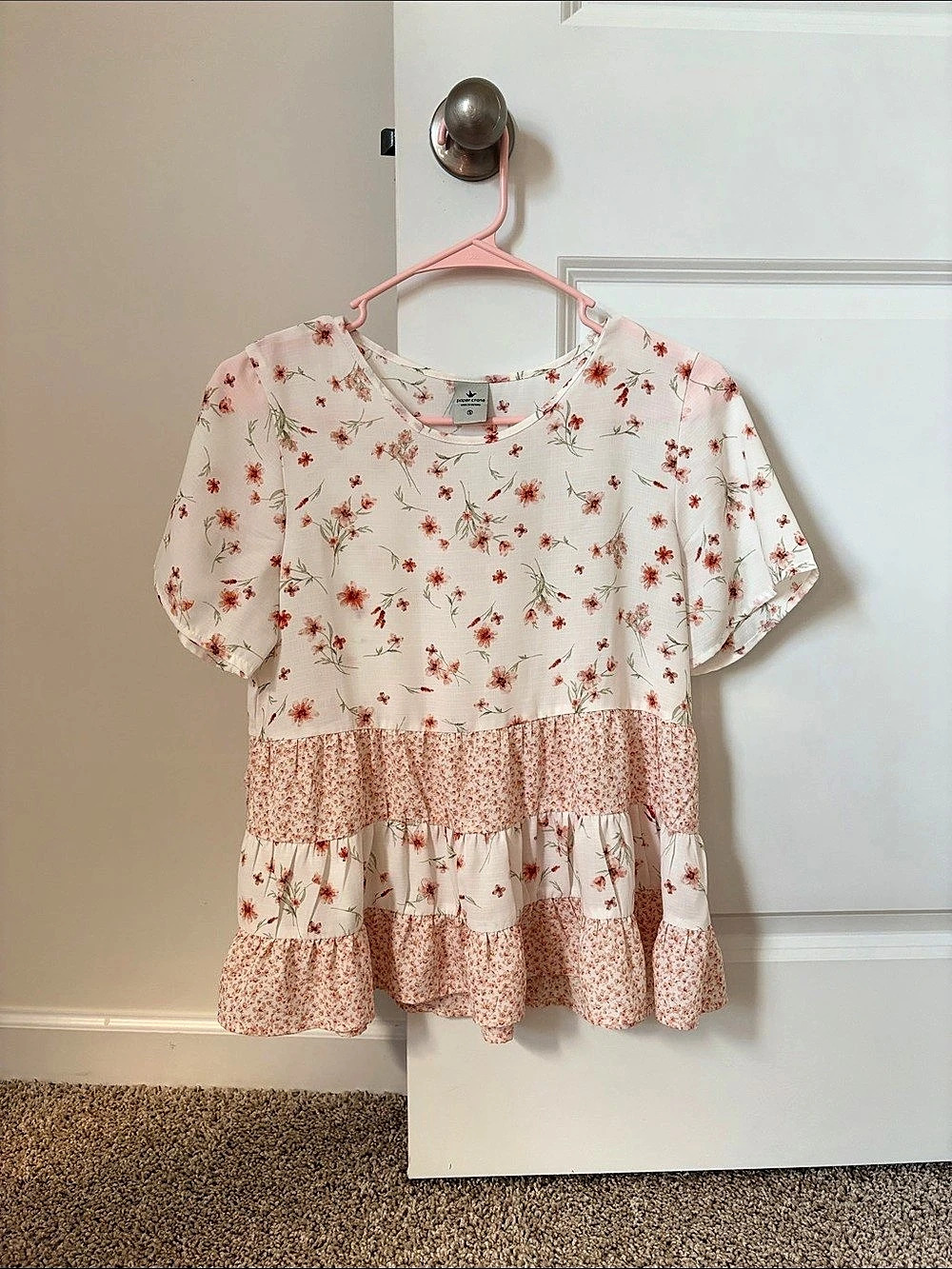 Paper Crane Floral Tiered Babydoll Blouse Girls 10/12 Like New